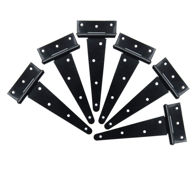 TamBee T-Strap Barn Door Hinges Shed Door Heavy Duty Hinges Gate Strap Hinges Black Wrought Hardware Iron Rustproof (8inch, 6 PCS) - Image 1